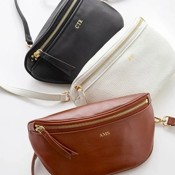 NWOT MARK & GRAHAM 100% LEATHER CROSSBODY SLING BAG IN HAZELNUT